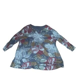 Fresh Produce 3x floral Blue Top